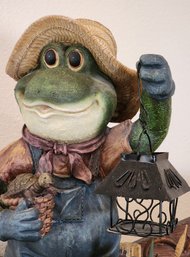 Frog With Lantern Light Home Decor Statue