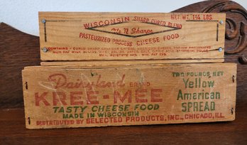 Vintage Pair Of Wooden Advertising Cheese Boxes