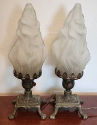 (2) Vintage Table Lamps Geode Crystal Glass Theme