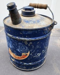 Vintage Metal Farmhouse Oil Can With Blue Paint Farmhouse Decor