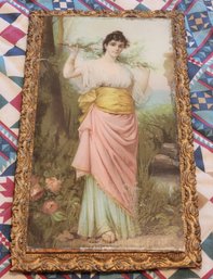 Antique Framed ART Print Of Woman In Gown