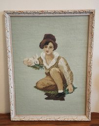 Vintage Needlepoint Creation Framed Wall Accent #1