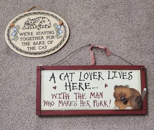 Wooden And Ceramic Cat Lovers Home Wall Accents