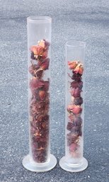 (2) Vintage Tall Flower Vases With Dried Petals Inside
