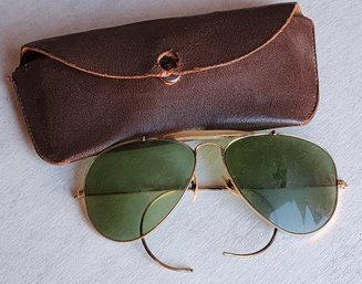 Vintage Pair Of Green Aviator Style Sunglasses