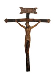 Antique Carved Wood Crucifix Of Jesus Christ Hanging Wall