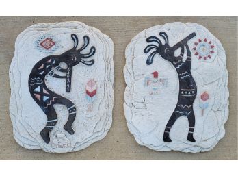 Set Of (2) Native American Composite Material Hanging Wall Deco