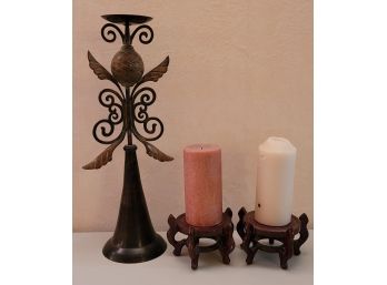Set Of (3) Assorted Candle Holders With 2 Candles