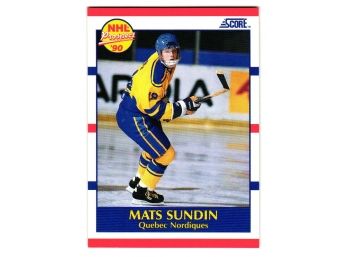 1990 Score Mats Sundin Rookie Hockey Card Nordiques RC HOF