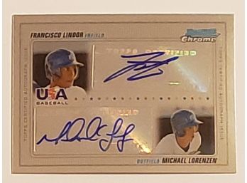 2010 Bowman Chrome Francisco Lindor Rookie Dual Auto Michael Lorenzen Baseball Card #'d To /500 Team USA