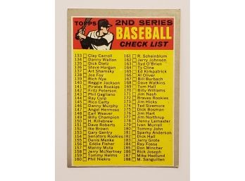 1970 Topps Baseball Series 2 Checklist Unmarked Baseball Card