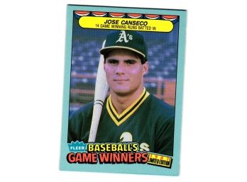 1987 Fleer Baseball's Game Winners Jose Canseco Limited Edition Baseball Card Oakland A's