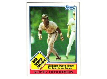 1983 Topps Rickey Henderson 1982 Record Breaker Baseball Card Oakland A's