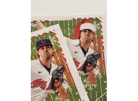2021 Topps Holiday Shane Bieber Variation Short Print Baseball Card And Base Cleveland Indians