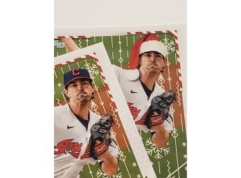 2021 Topps Holiday Shane Bieber Variation Short Print Baseball Card And Base Cleveland Indians