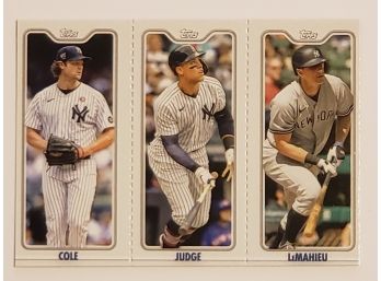 2022 Topps Yankees Opening Day Triple Play Baseball Card Gerrit Cole, Aaron Judge, DJ LeMahieu