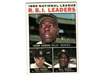 1964 Topps Hank Aaron 1963 National League RBI Leaders Baseball Card Boyer White Braves