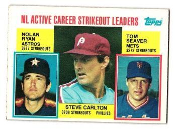 1984 Topps NL Strikeout Leaders Baseball Card Nolan Ryan Tom Seaver Steve Carlton