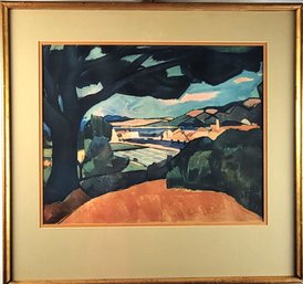 Vintage Signed Offset Lithograph Of Abstract Countryside