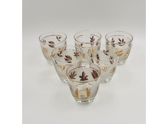 Set Of 6 Vintage Libbey Gold Leaf Rocks Glasses
