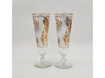 Pair Of Vintage Libbey Gold Leaf Pilsner Glasses