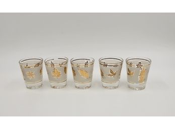 Set Of 5 Vintage Libbey Gold Leaf Shot Glasses
