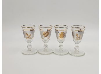 Set Of 4 Vintage Libbey Gold Leaf Cordial Glasses