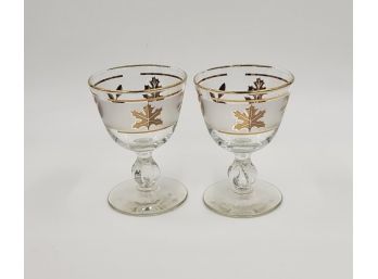 Pair Of Vintage Libbey Gold Leaf Cocktail Glasses