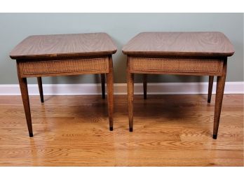 Pair Of Vintage American Of Martinsville Rattan Drawer End Tables