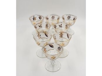 Set Of 8 Vintage Libbey Gols Leaf Stemmed Wine Glasses