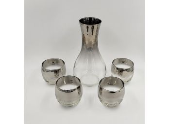 Vintage Libbey Silver Rimmed Set Of 4 Roly Poly Glasses And Decanter