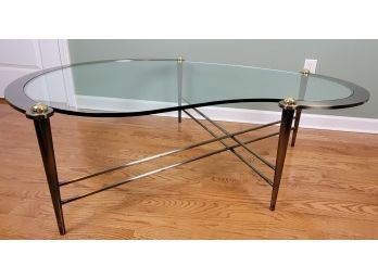 Vintage DIA (design Institute Of America) Brushed Brass And Glass Kidney Shaped Coffee Table