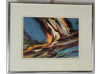 Vintage Lithograph Signed In Plate By Mexican Artist Leonardo Nierman Titled 'Cosmic Forces'
