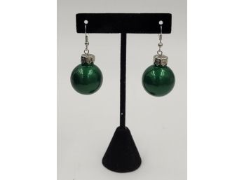 Green Christmas Ball Ornament Dangle Earings