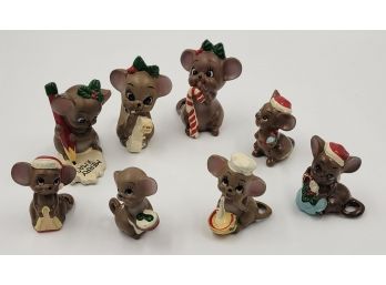 Set Of 8 Vintage Josef Originals Christmas Mice Figurines