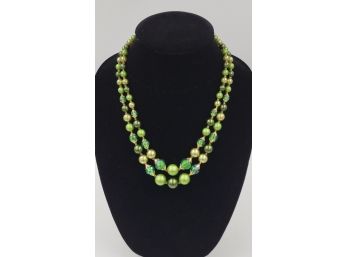 Vintage Double Strand 19' Graduated Necklace In Greens