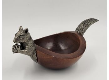 Vagabond House Mango Wood Snack/Nut Bowl With Pewter Squirrel Head And Tail