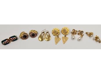 6 Pairs Of Vintage Pierced Earings: Laurel Burch, Ann Klein,Napier,RA 3/4' To 2' Length