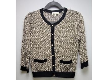Very  Nice Vintage Monteau Cardigan Sweater In Black And Pink With Gold Threads Size Medium