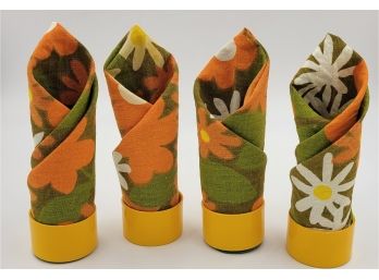 4 Vintage Flower Power Fabric Napkins