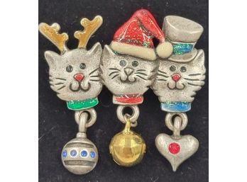 Vintage Pewter AJMO Christmas Cat Brooch