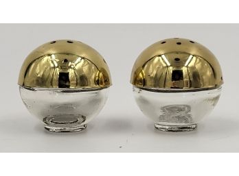 Vintage Glass And Brass Orb Salt And Pepper Shakers