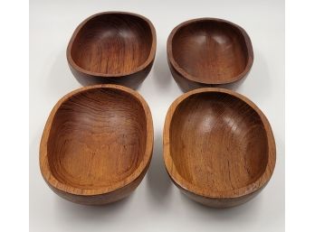Set Of 4 Vintage Teak Hand Turned Oval Salad Bowls