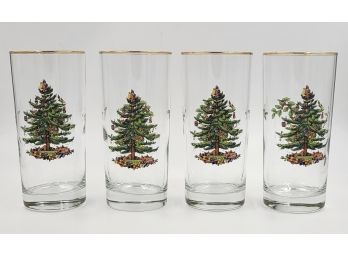 Set Of 4 Vintage Spode Christmas Tree Glasses