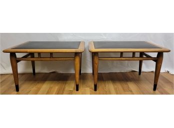 Very Rare! 1964 Andre Bus For Lane Acclaim Walnut Side Tables With Black Leather Top - A Pair