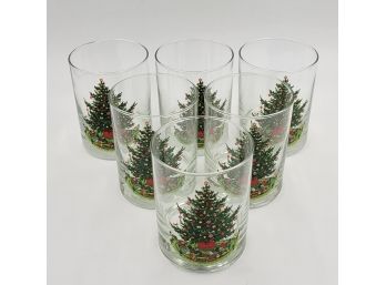 Set Of 6 Vintage LE Smith Christmas Tree Tumbler Glasses