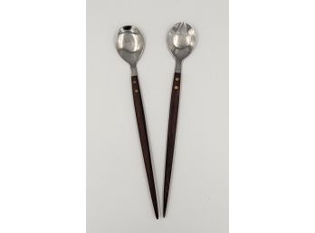 Set 2 Of 2 Vintage Stainless Steel And Rosewood Serving Utensils