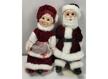 Mr. & Mrs. Claus With Ceramic Head, Hands, And Feet With Soft Body. Possibly Hand Made.