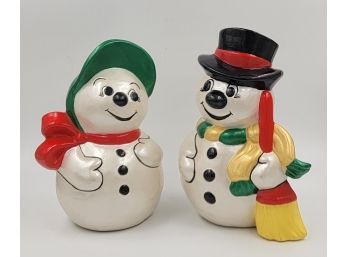 1976 Ceramic Mr And Mrs Frosty The Snowman By Care Inc.