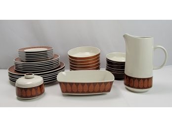 1965 Franciscan Discovery Terra Cotta 5 Piece Place Setting For 6, Plus Serving Pieces